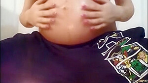 9 Months Pregnant Oiling Belly and Milking Tits